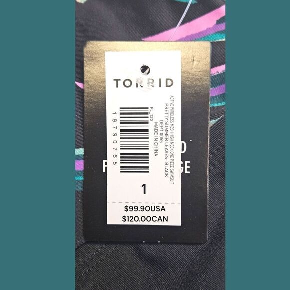 TORRID Plus Size Wireless Mesh High Neck Leaf design One Piece Swimsuit 1X - Picture 15 of 16